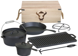 7-teiliges Dutch Oven Set in Holzkiste Kochtopf-Set aus Gußeisen für 69,95€ inkl. Versand
