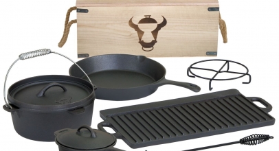 7-teiliges Dutch Oven Set in Holzkiste Kochtopf-Set aus Gußeisen für 69,95€ inkl. Versand