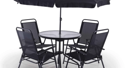 Practixx Balkonset 6-teilig – neigbarer Sonnenschirm, Glastisch & 4 Klappstühle für 134,99€ inkl. Versand!
