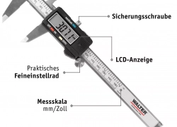 WALTER Digitaler Messschieber Schieblehre , 0 – 150 mm Messlehre Tiefenmesser + Batterien mit LCD Display, Spritzwasserdicht für 17,91€ inkl. Versand!