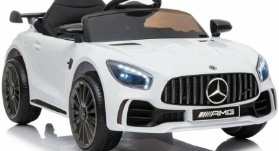 Kinder Elektro Auto Mercedes AMG GTR weiß, EVA, Leder etc. für 165,-€ inkl. Versand!