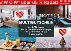 ♥ HAPPY VALENTINE ♥ 1 bis 7 Nächte n. Wahl im DZ, ca. 1.700 Hotels bis 5* Sterne für 63,99€ inkl. Versand!