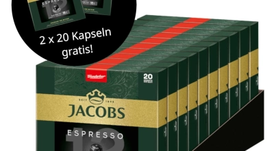 JACOBS Kapseln Espresso 12 Ristretto 10x 20 Nespresso®* kompatibel +2x 20 gratis für 59,90€ inkl. Versand!