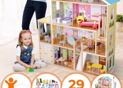Puppenhaus Holz XXXL 4 Etagen Puppenvilla Dollhouse + Möbel Zubehör für 123,95€ inkl. Versand!