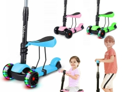 3-in-1 LED Kinderroller Scooter 3-Räder Cityroller verstellbare Höhe mit Sitz für 31,99€ inkl. Versand!