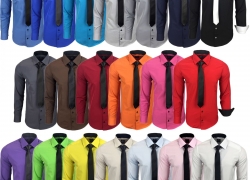 R-44-KR Herren Kontrast Hemd Business Hemd mit Krawatte ab 24,44€ inkl. Versand!