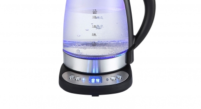 Glas-Wasserkocher mit LED (Edelstahl, 1,7l, 2.200W) mit Beleuchtung für 29,90€