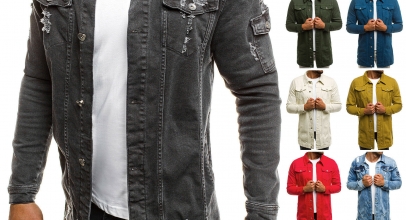 OZONEE Herren Jeansjacke Denim Vintage Frayed Übergangsjacke für 34,95€ inkl. Versand