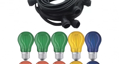 Illu Lichterkette 10m verlängerbar + 10 LED Tropfen 1,6W E27 bunt Party Garten für 26,99€ inkl. Versand!