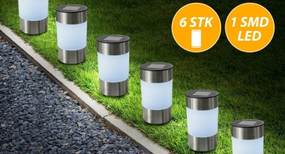 6er Set Edelstahl Solar Garten-Wege-Leuchten mit Erdpieß für 17,99€ inkl. Versand!