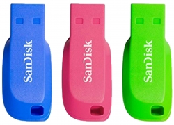 SANDISK Cruzer Blade™ 3er Pack USB-Stick, Blau/Pink/Grün, 16 GB für 12,99€ inkl. Versand