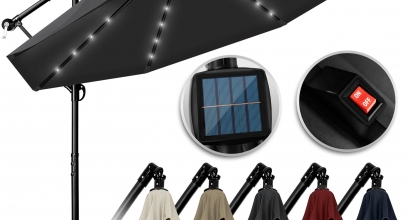 tillvex® Sonnenschirm LED Solar Ø 3m Alu Ampelschirm Balkon Garten mit Kurbel für 64,99€ inkl. Versand!