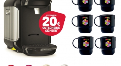 Bosch TASSIMO Vivy 2 + 20,-€ Gutscheine + 6x Tupper Becher Tasse Kaffeemaschine für 29,99€ inkl. Versand