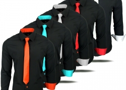 RUSTY NEAL Herren Kontrast Hemd Black Edition mit Krawatte für 24,98€ inkl. Versand!