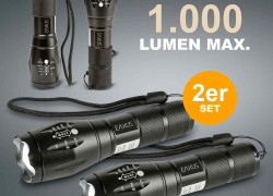 2x Taktische CREE Taschenlampe | 1000lm LED Taschenleuchte Flashlight 500m Zoom für 14,99€ inkl. Versand!