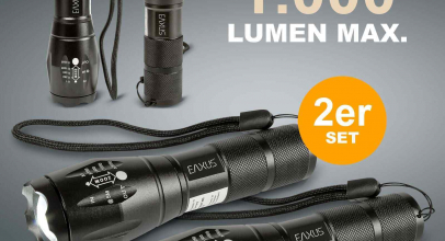 2x Taktische CREE Taschenlampe | 1000lm LED Taschenleuchte Flashlight 500m Zoom für 14,99€ inkl. Versand!