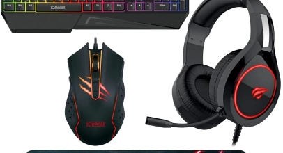 Schwaiger Gaming PC Bundle Headset + Tastatur + Maus + Deskpad Mauspad XXL LED für 25€ inkl. Versand!