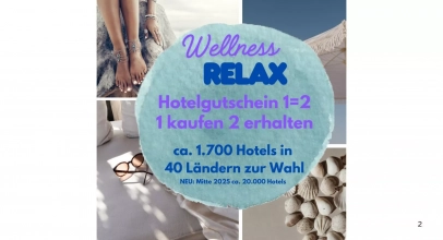 Multi Hotel Gutschein Wellness & Relax 4 Tage/3 Nächte, 2 Pers. ca. 1.700 Hotels bis 5* n. Wahl für 31,99€ inkl. Versand!