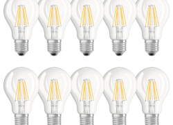 10x Osram LED Filament Birnenform A60 7W = 60W E27 klar 806lm warmweiß 2700K für 9,99€ inkl. Versand!