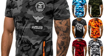 Ozonee Herren T-Shirt Kurzarm Shirt Camouflage V-Ausschnitt Slim für 9,45€ inkl. Versand