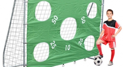 Stabiles Fußballtor Silber mit 5 Schusslöcher Torwand grün und Heringen für 39,99€ inkl. Versand!