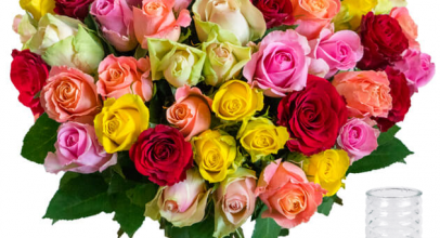 BlumeIdeal: 35 Rosen “RomanticRainbow” + GRATIS Vase für 24,98€